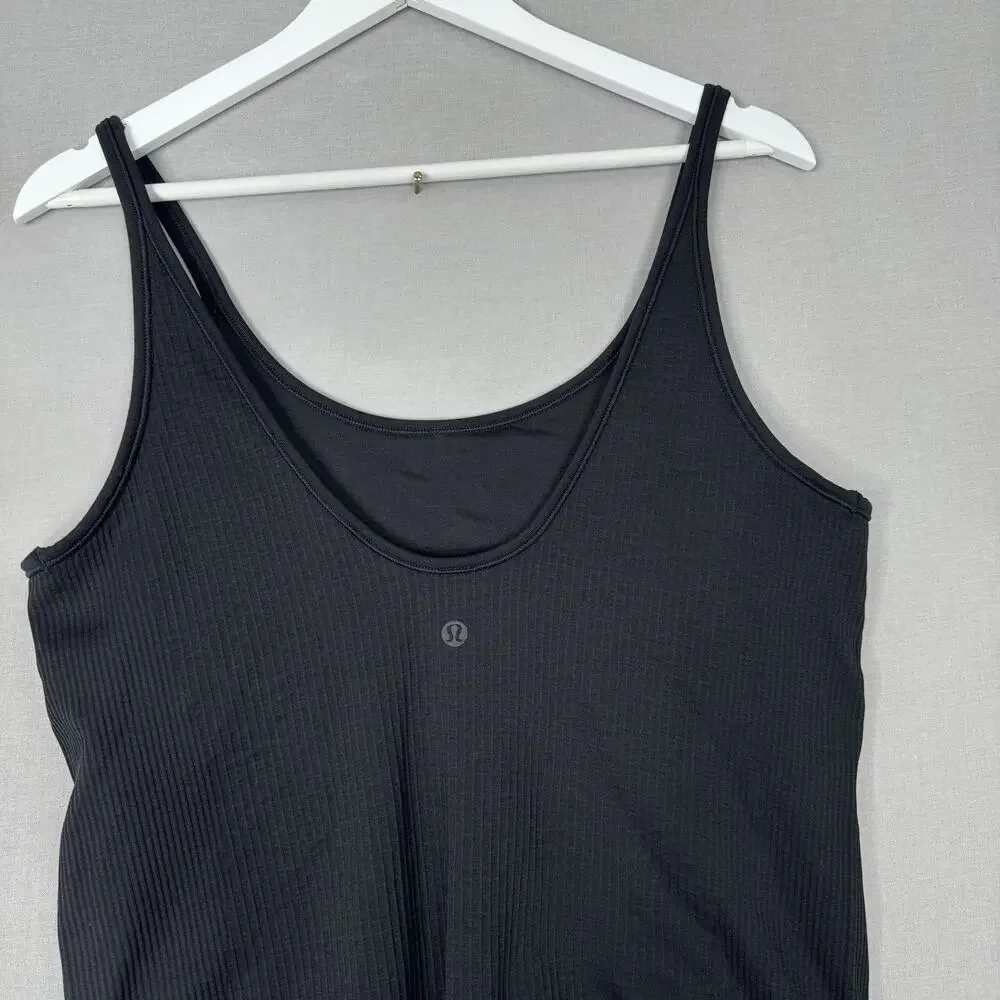 Lululemon Womens Top 12 Black Ebb to Street Bodysuit Rib Thong Back Built in Bra